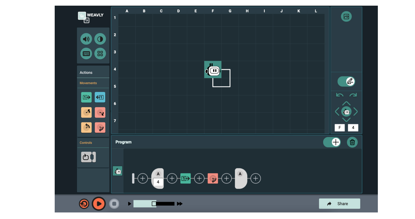 Drawing a square in Weavly using the Loop control Using loops to draw a square in Weavly